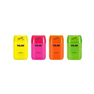 SACAPUNTAS CON GOMA COLORES FLUOR SURTIDOS MILAN 