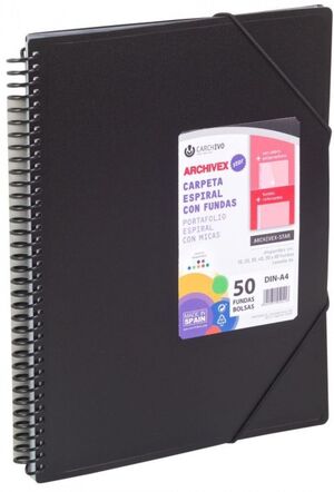 CARPETA 50 FUNDAS A4 ESPIRAL ARCHIVEX STAR NEGRO