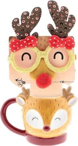 TAZA RUDOLPH 350ML. + GAFAS MOTIVOS NAVIDEÑOS